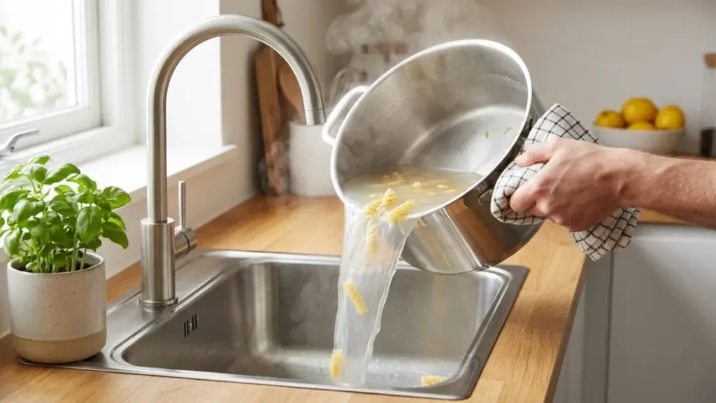 Buttate l’acqua della pasta nel lavandino? È il più grande errore che fate in cucina